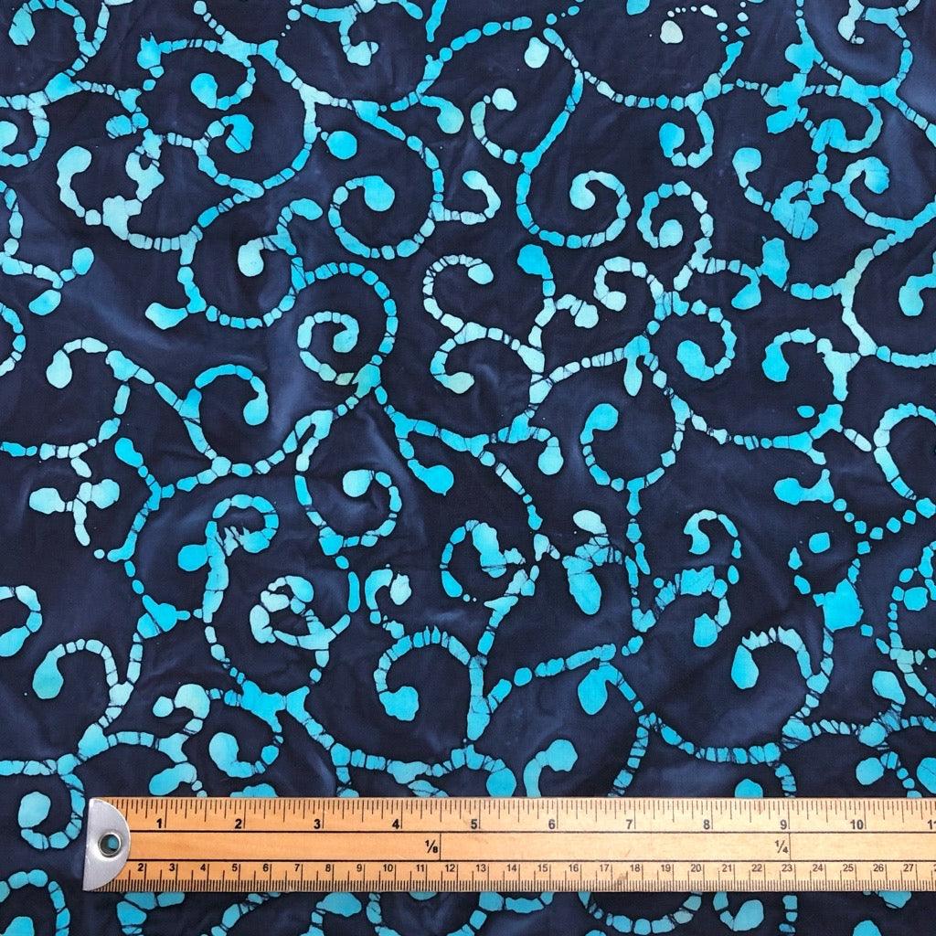 Blue Swirls on Navy Cotton Batik Fabric - John Louden - Pound Fabrics