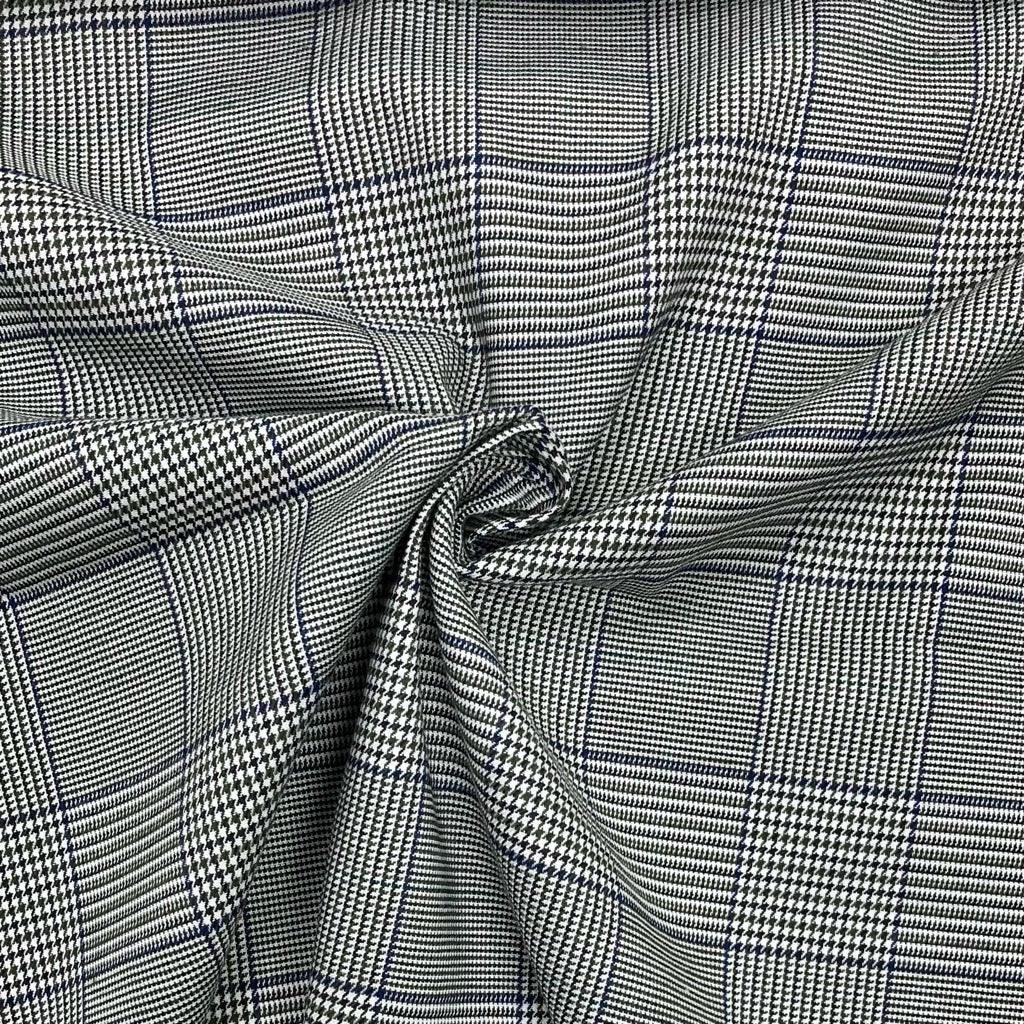 Blue and Khaki Checkered Suiting Fabric - Pound Fabrics