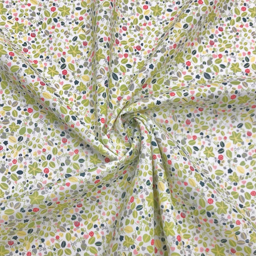 Small Floral Land on White Pima Cotton Lawn Fabric