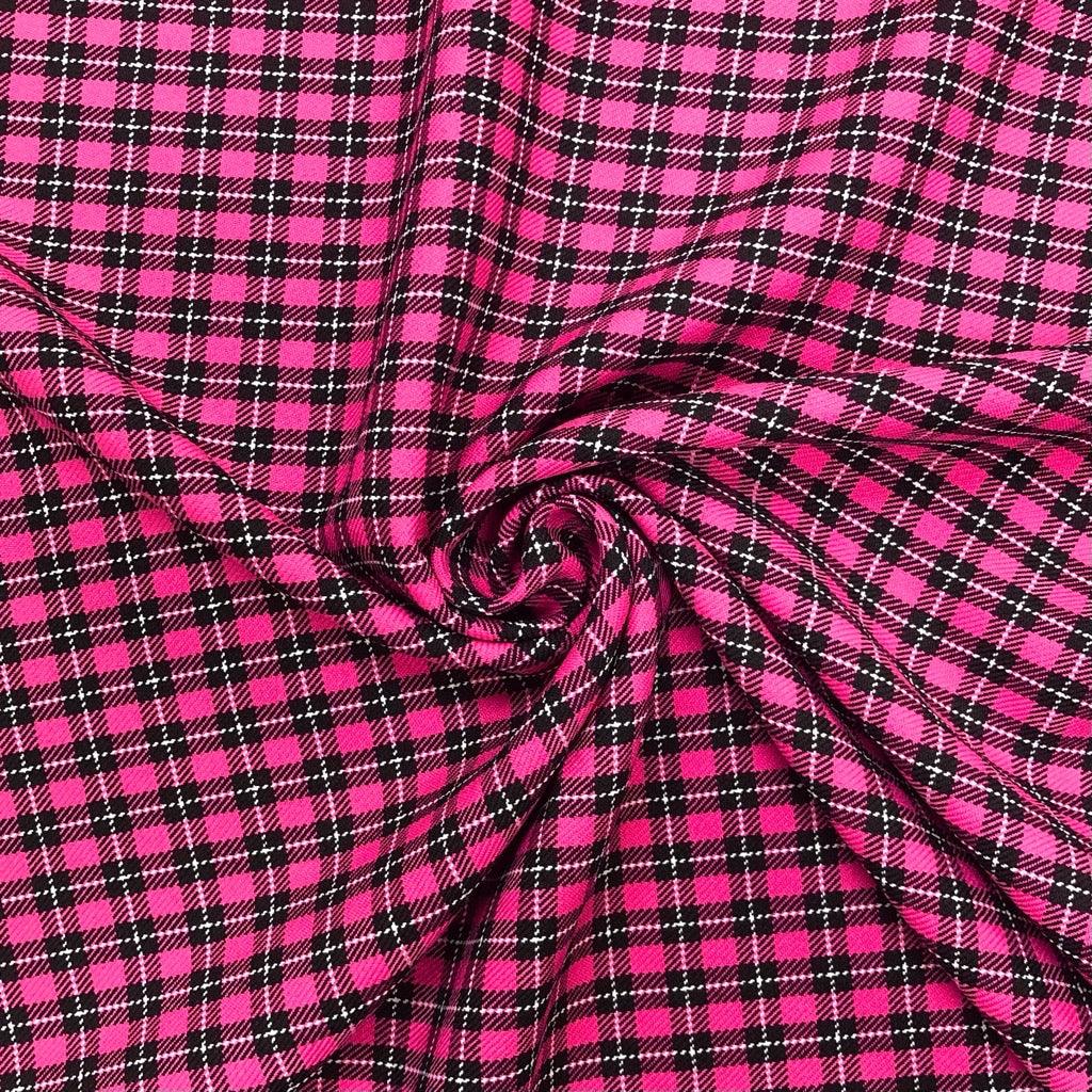Dark Cerise and Black Checkered Tartan Suiting - 2 metres for £2 - Pound Fabrics