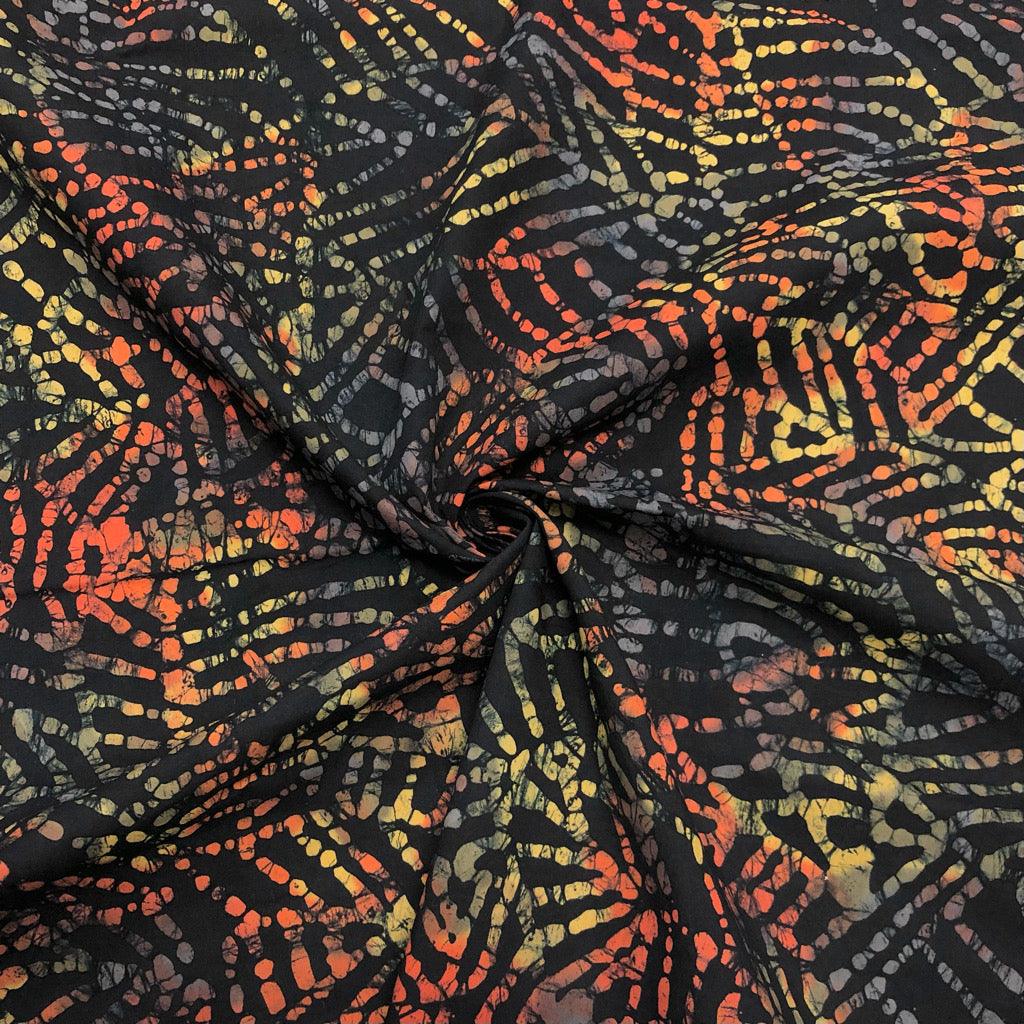 Overlapping Leaves on Black Cotton Batik Fabric - John Louden- SECONDS - Pound Fabrics