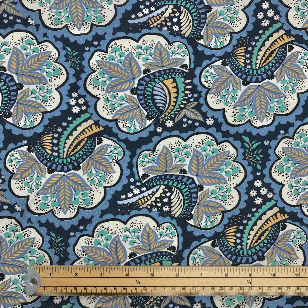 Leaves and Abstract Shapes Viscose Challis Fabric - Pound Fabrics