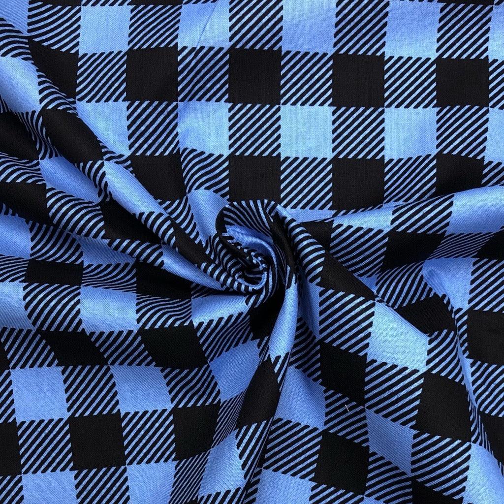 Blue and Black Checkered Cotton Poplin Fabric - 58" wide - Pound Fabrics