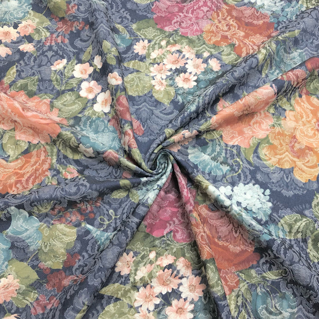 Floral on Navy Upholstery Fabric - Pound Fabrics