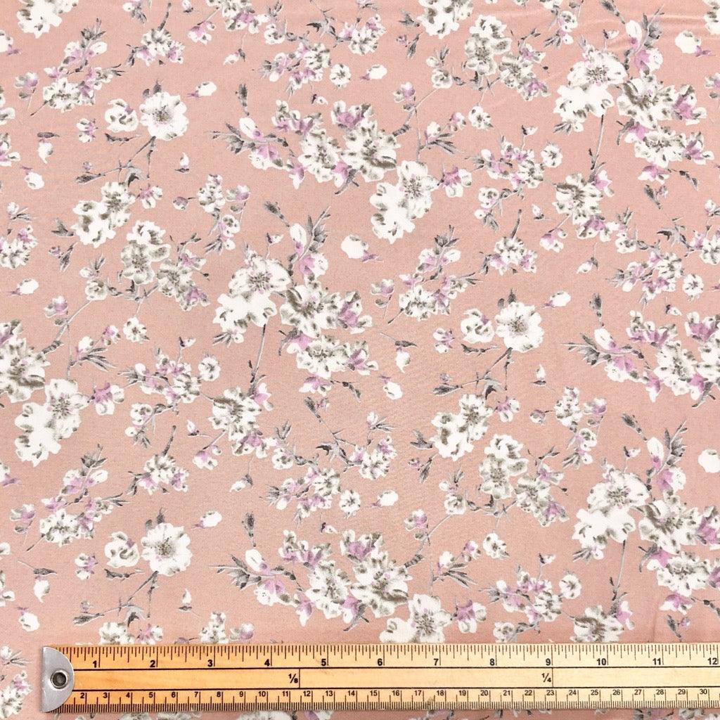 White/Pink Flower Bloom Polyester Crepe Fabric - Pound Fabrics