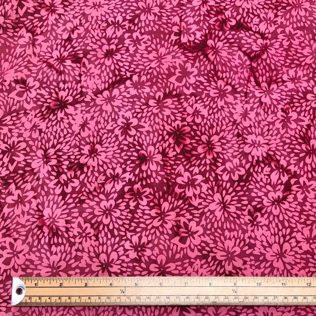 Flowers and Petals Burgundy Cotton Batik Fabric - Pound Fabrics