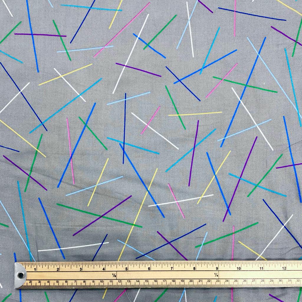Multicoloured Lines on Grey Cotton Fabric - 58" wide - Pound Fabrics