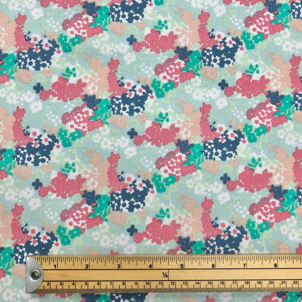 Fresh Floral on Mint Polycotton Fabric