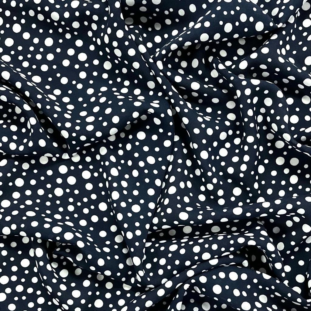 Navy and White Spotty Georgette Fabric - Pound Fabrics