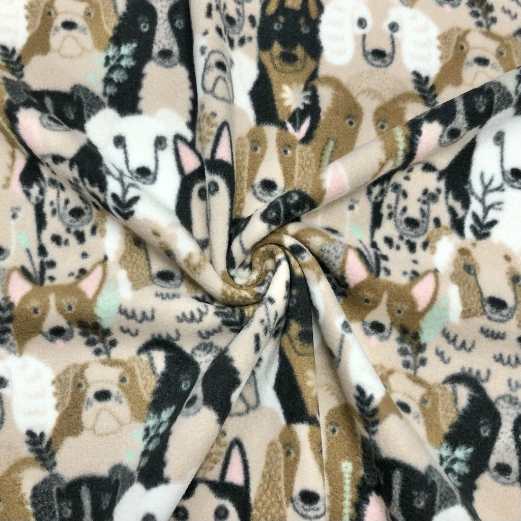 Dogs on Beige Anti Pill Polar Fleece Fabric