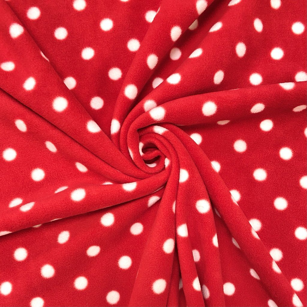 Plush Fleece 100% Polyester Red/White Polka Dots - 1661003933