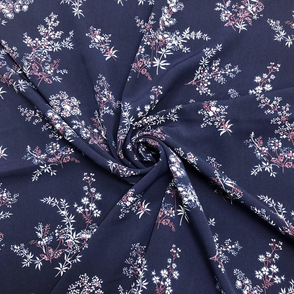 All Over White Floral on Navy Georgette Fabric - Pound Fabrics