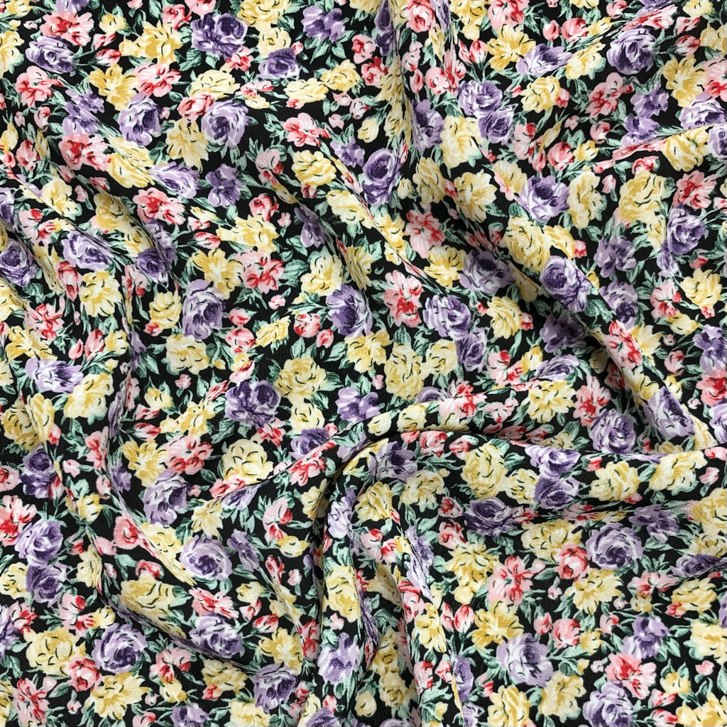 Mini Lilac/Yellow Floral Polyester Crepe Fabric - Pound Fabrics