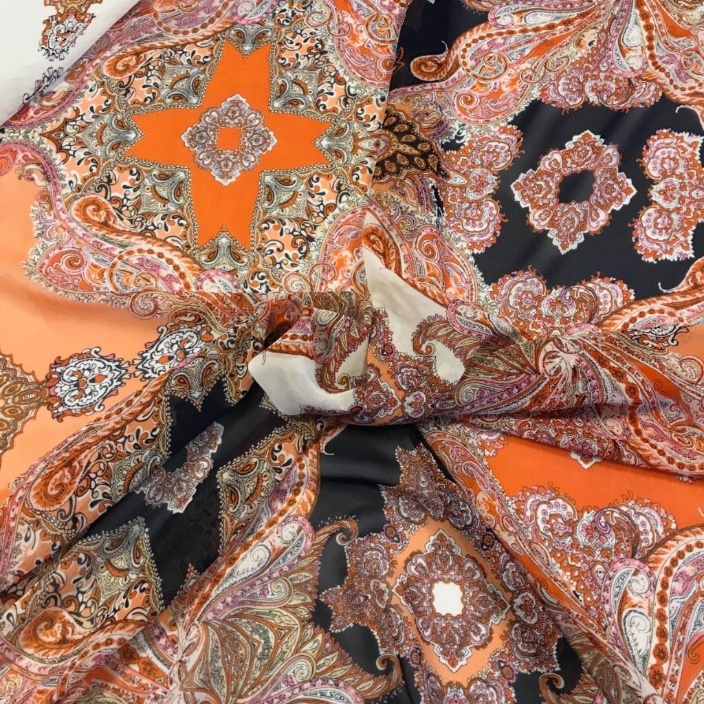 Orange Paisley Design Chiffon Fabric (4383684984855)