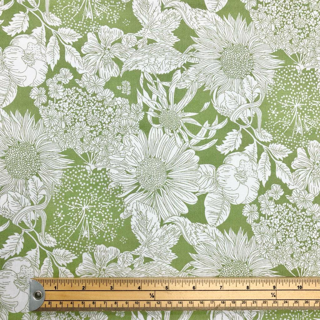 White Floral Field Viscose Challis Fabric - Pound Fabrics