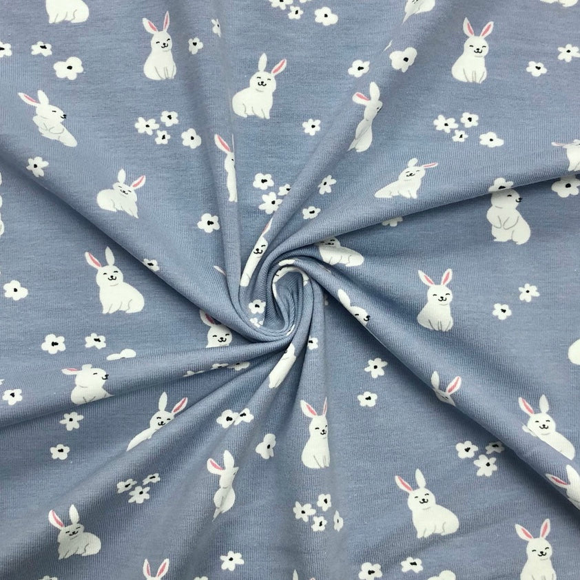 Floral Rabbits Cotton Jersey Fabric