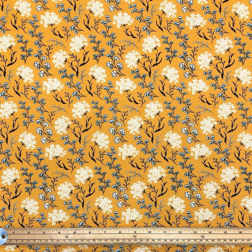 Mustard Floral French Terry Fabric (6581830680599)