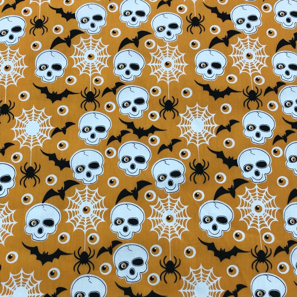 Skulls and Bats Halloween Polycotton Fabric - Pound Fabrics
