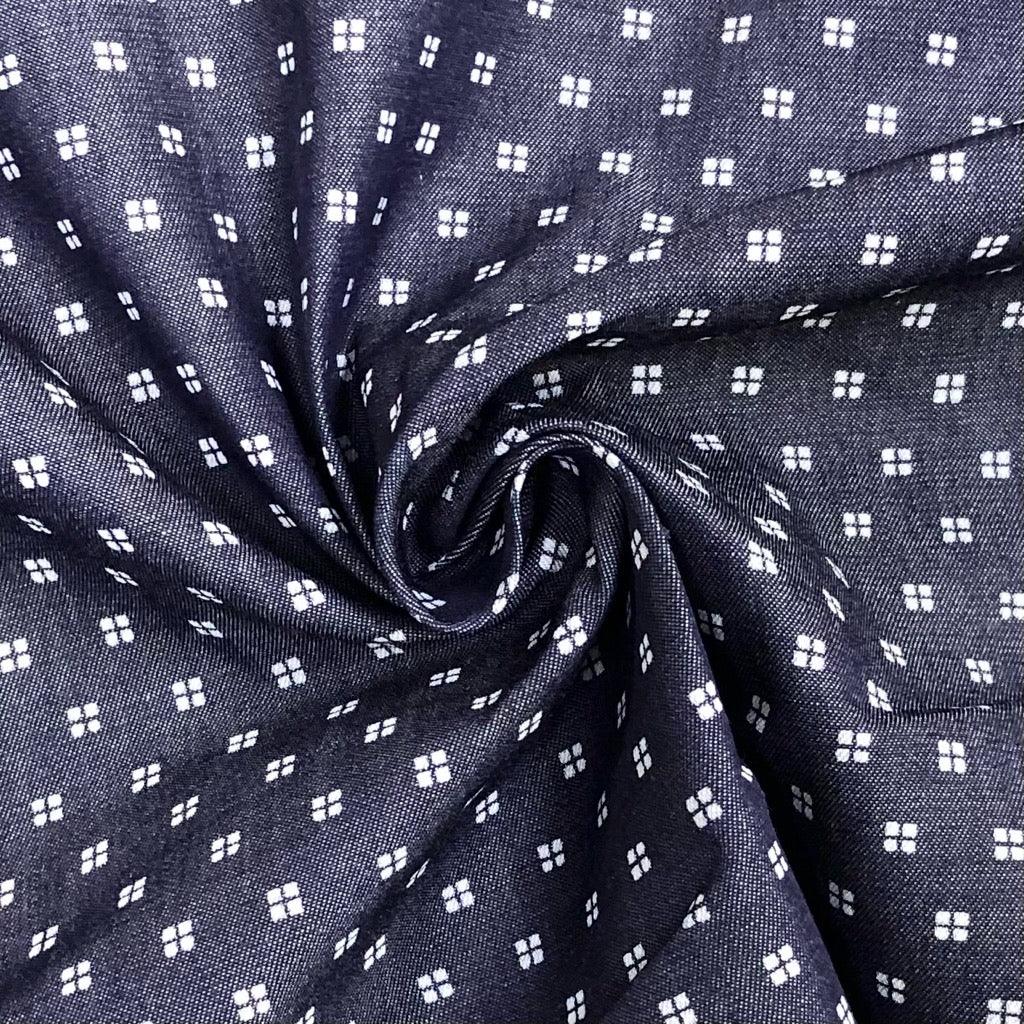 Budget Ditsy Square Chambray Denim Fabric - Pound Fabrics