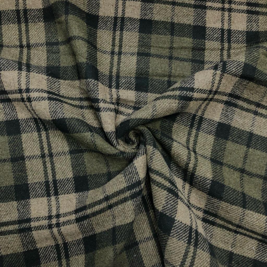 Dark Green & Stone Tartan Wool Blend Fabric - Pound Fabrics