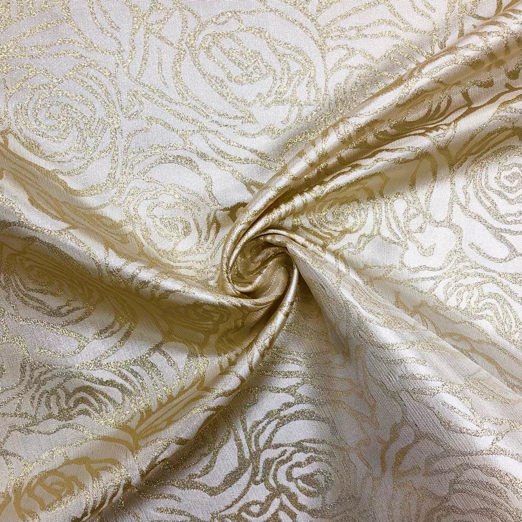 Gold Roses Outline on Gold Brocade Fabric - Pound Fabrics
