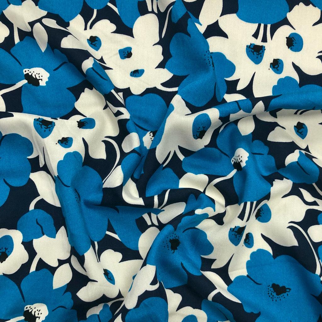 Two Colour Large Floral Viscose Challis Fabric - Pound Fabrics