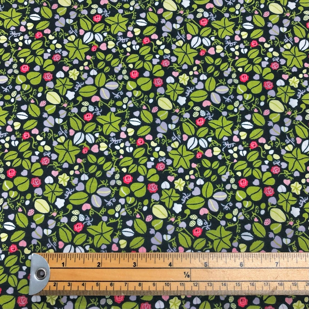 Floral Land on Navy Pima Cotton Lawn Fabric