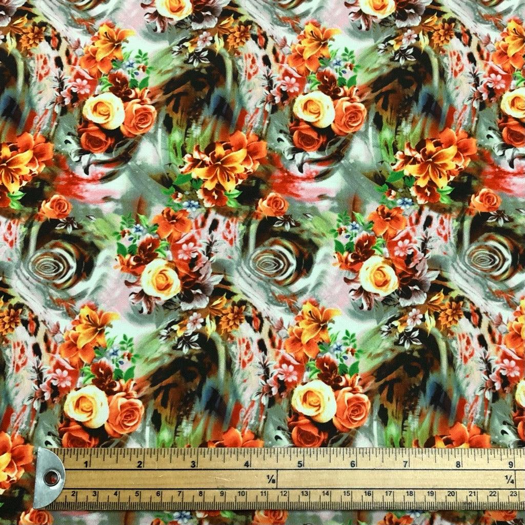 Red &amp; Orange Roses Cotton-Touch Polyester Fabric - Pound Fabrics