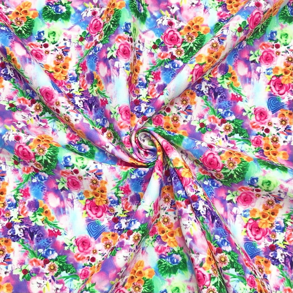 Pink &amp; Orange &amp; Green Floral Cotton-Touch Polyester Fabric - Pound Fabrics