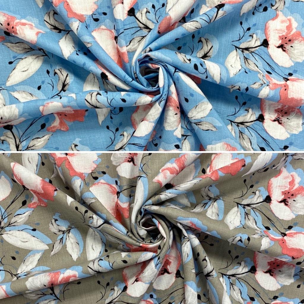 Magnolia Flowers Linen Mix Fabric - Pound Fabrics