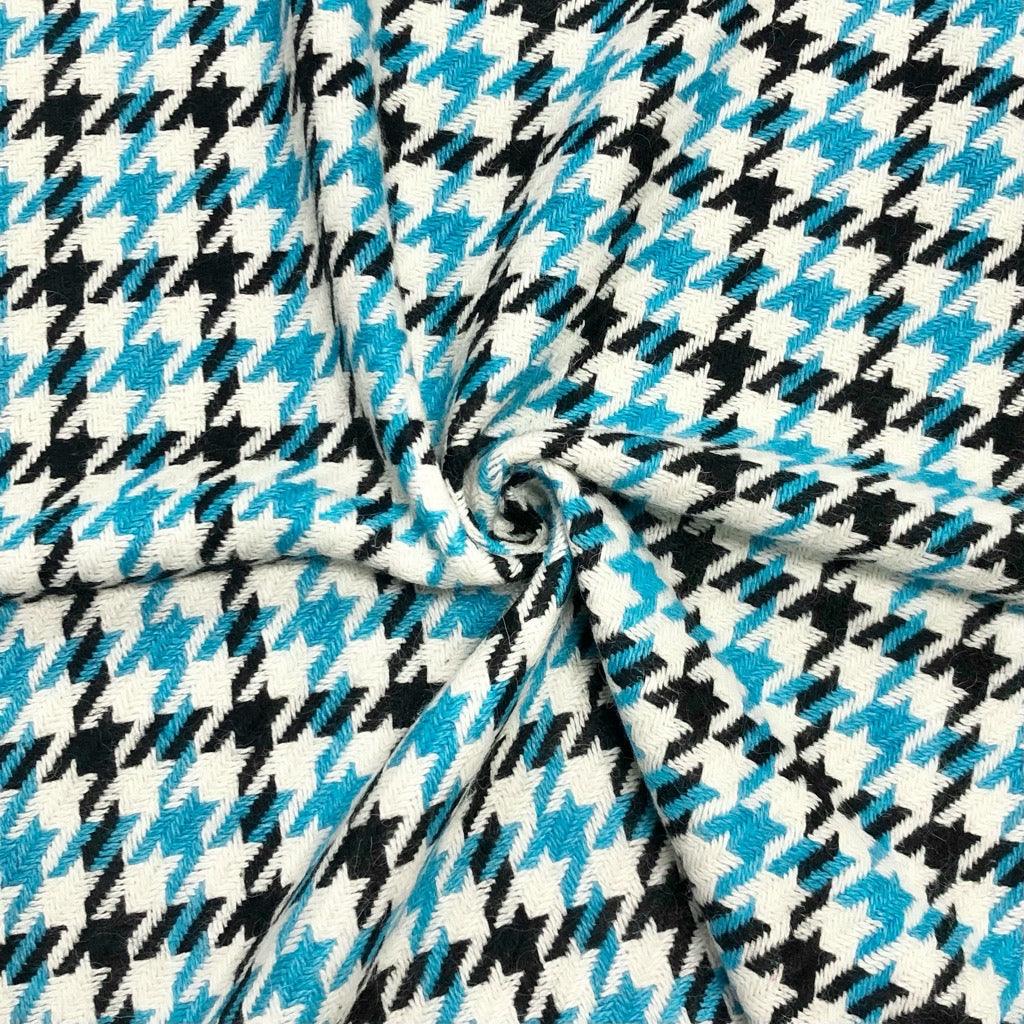 Large Blue & Black Dogtooth Wool Blend Fabric - Pound Fabrics
