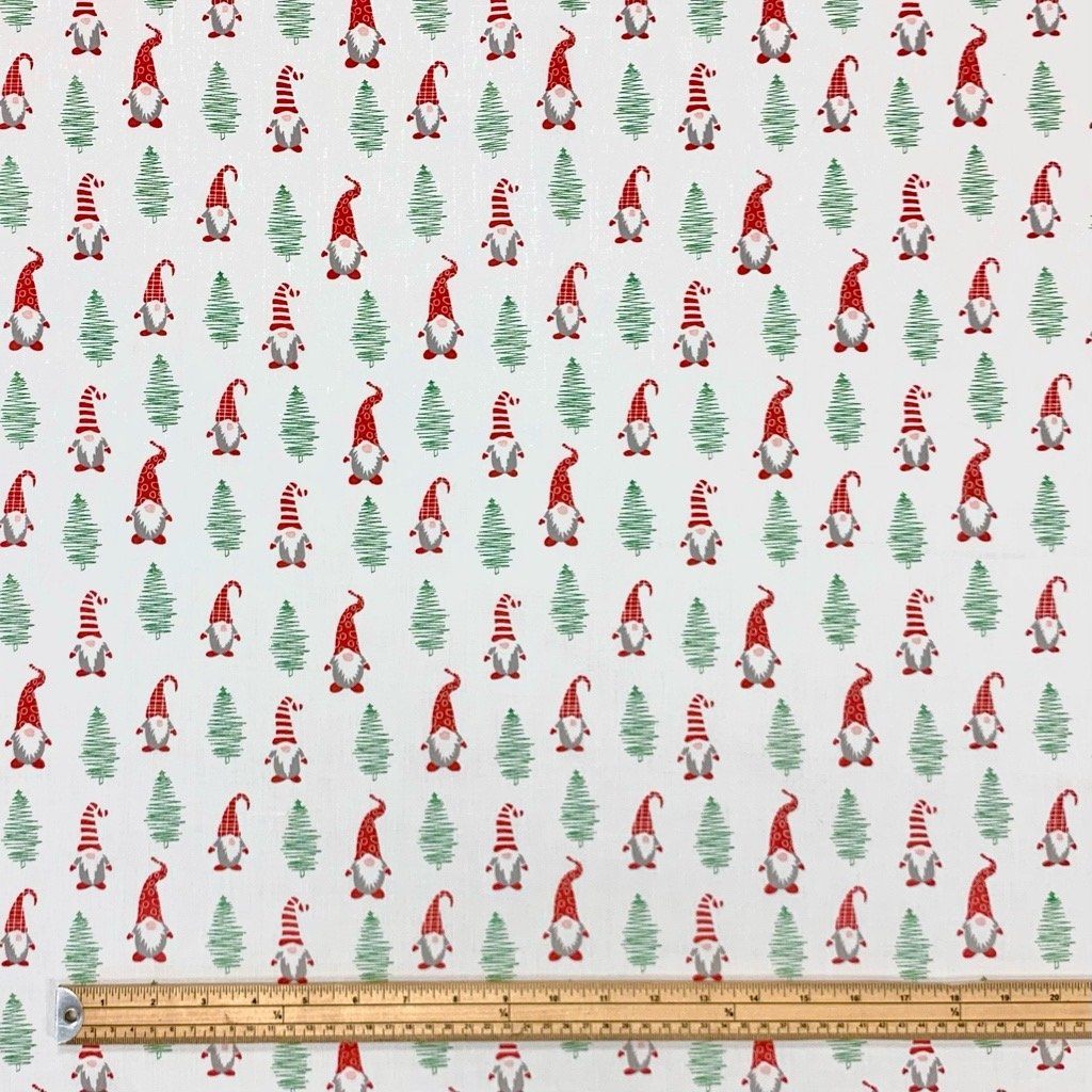 Christmas Gnomes and Trees Polycotton Fabric (6564175478807)