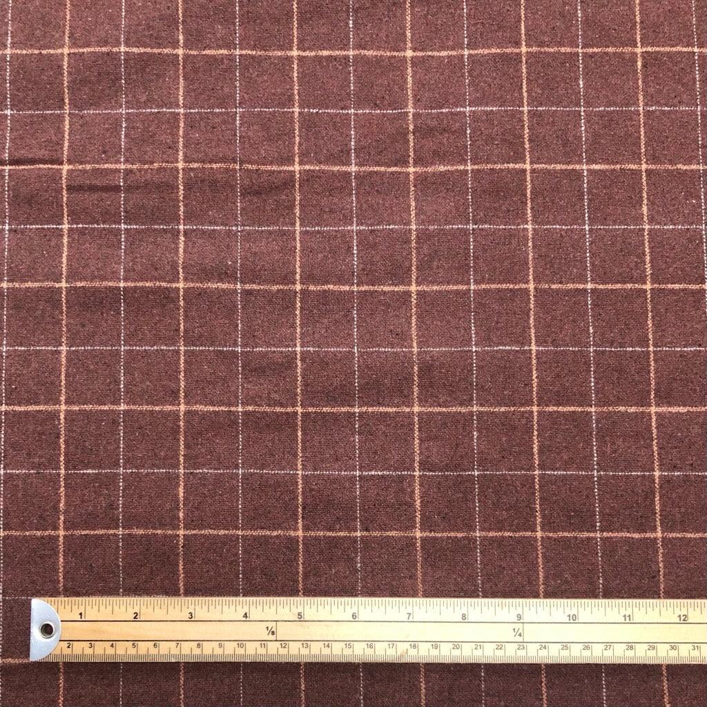 Brown and Orange Grid Wool Blend Fabric - Pound Fabrics