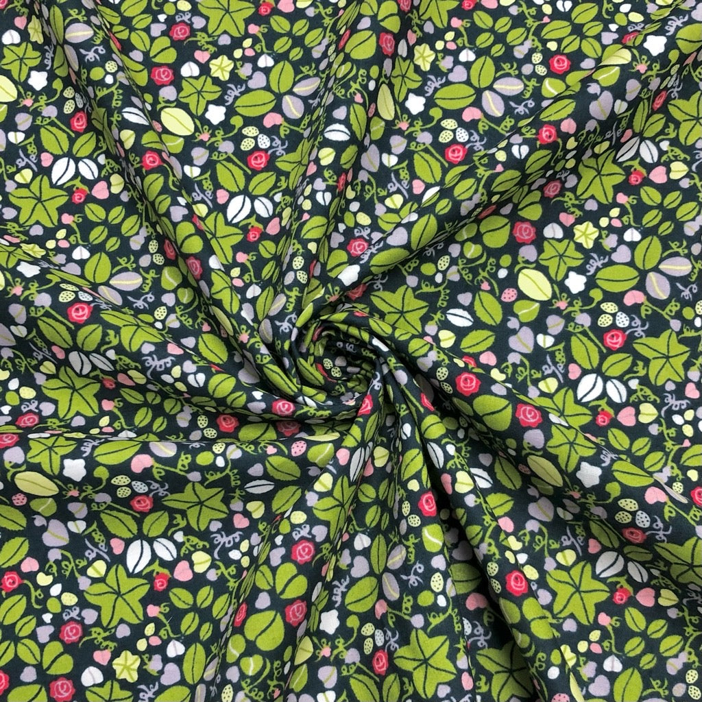 Floral Land on Navy Pima Cotton Lawn Fabric