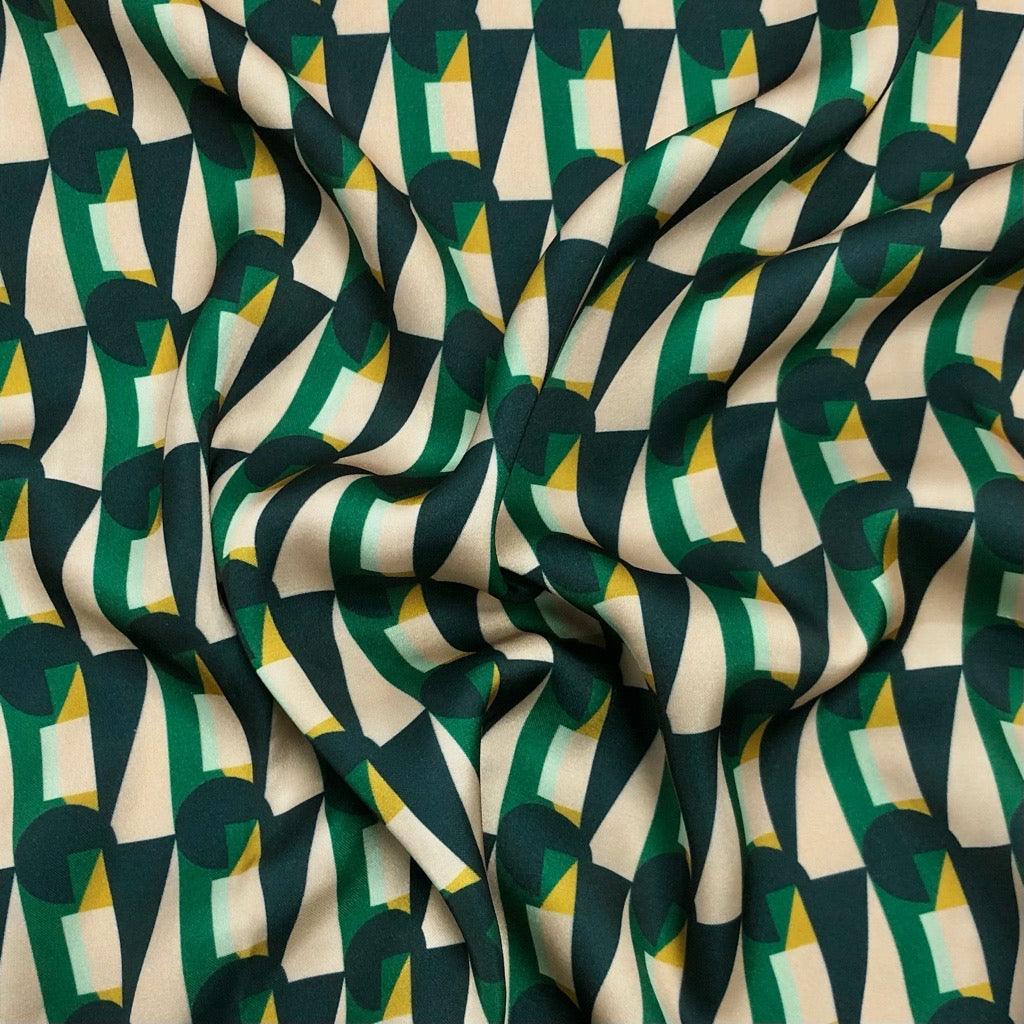 Geometric Shapes on Beige Satin Fabric - Pound Fabrics