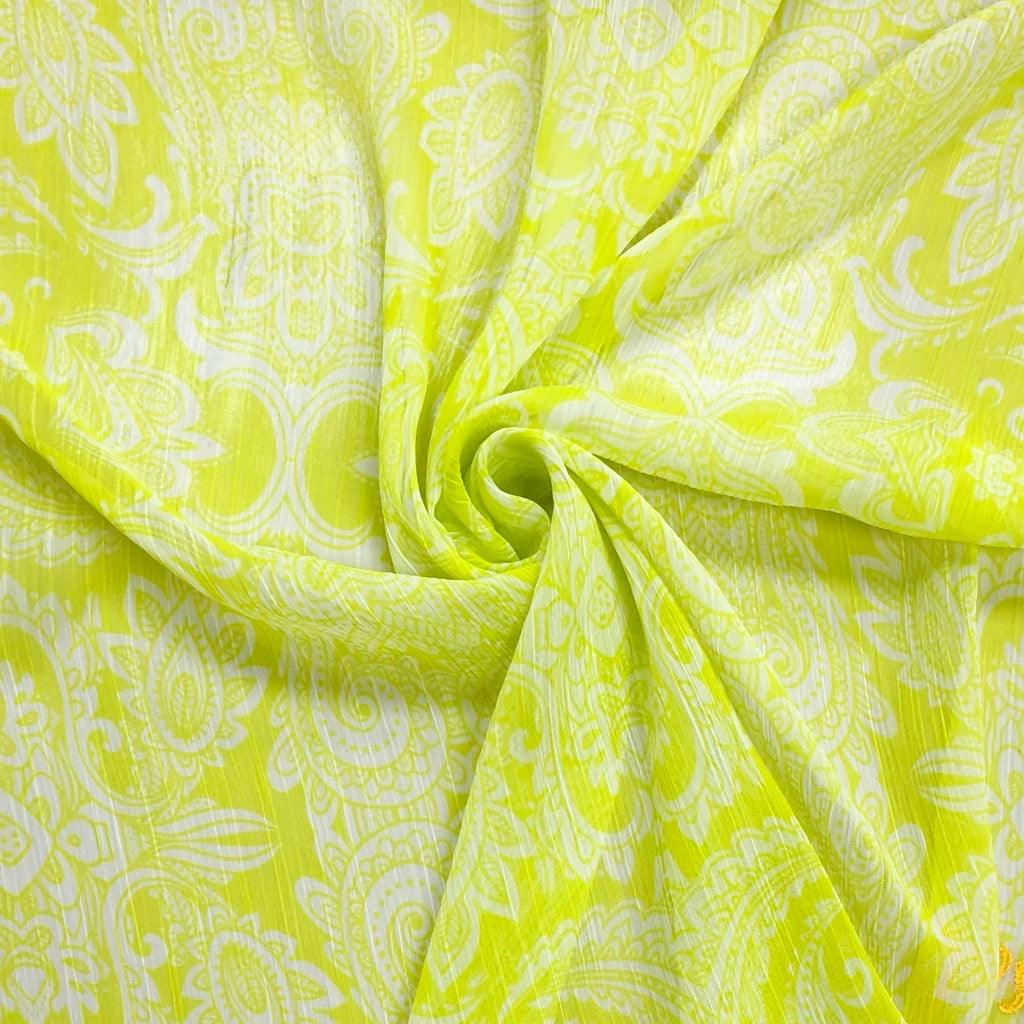 Paisley Damask on Lime/Yellow Chiffon Fabric - Pound Fabrics