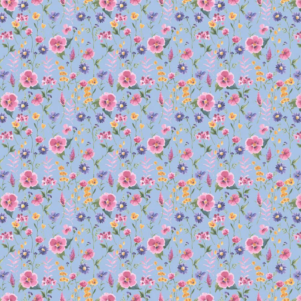 Pink/Purple/Yellow Floral Garden Organic Cotton Jersey Fabric - Pound Fabrics
