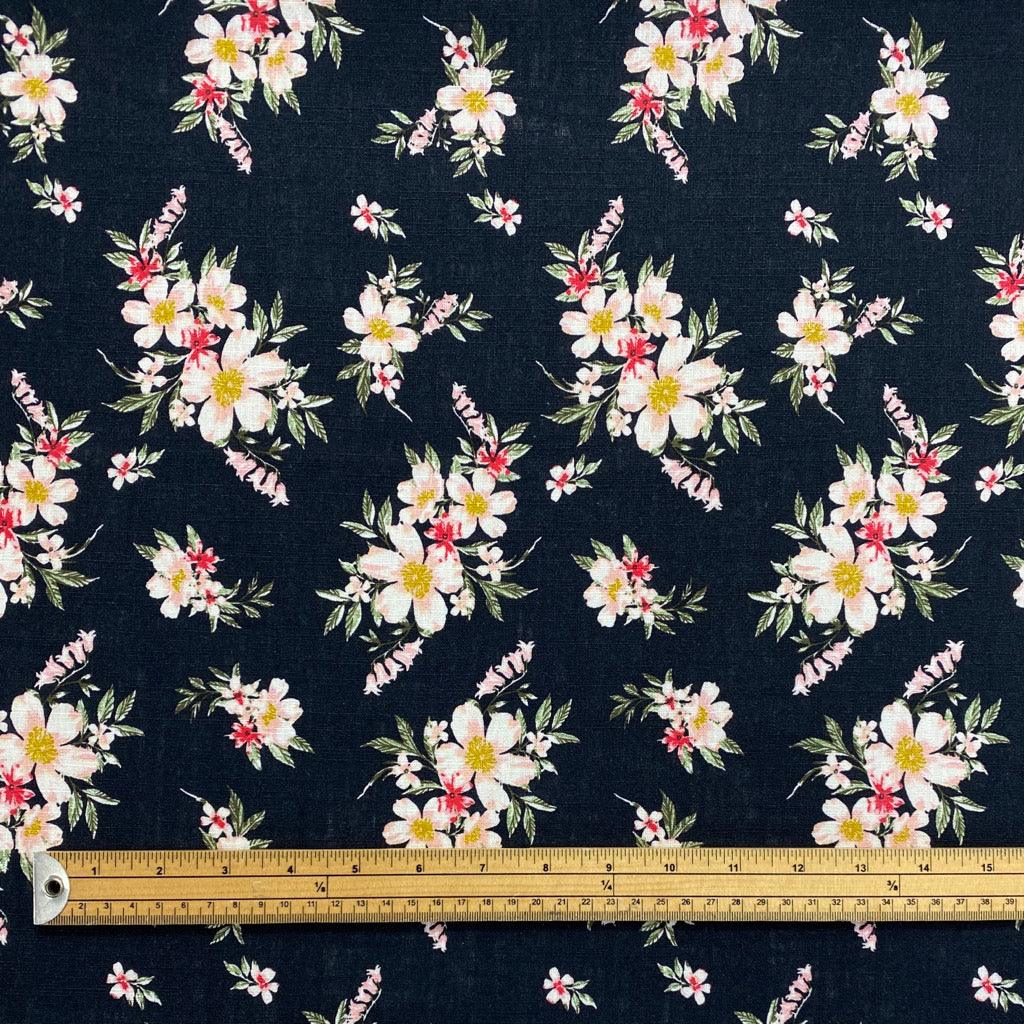 Floral Bunches on Midnight Linen Mix Fabric - Pound Fabrics