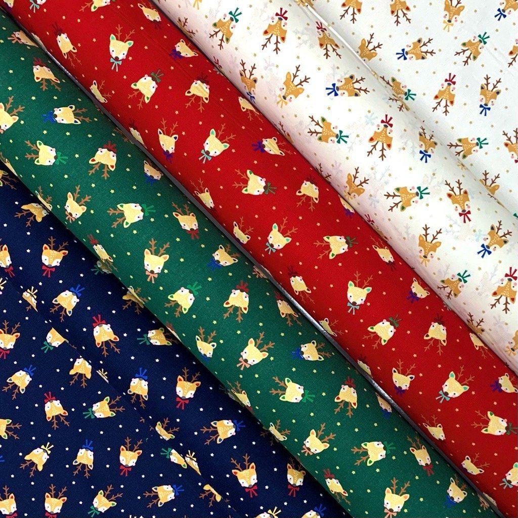 Reindeer Faces Cotton Fabric - Pound Fabrics