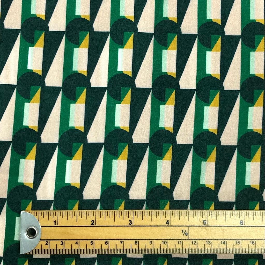 Geometric Shapes on Beige Satin Fabric - Pound Fabrics