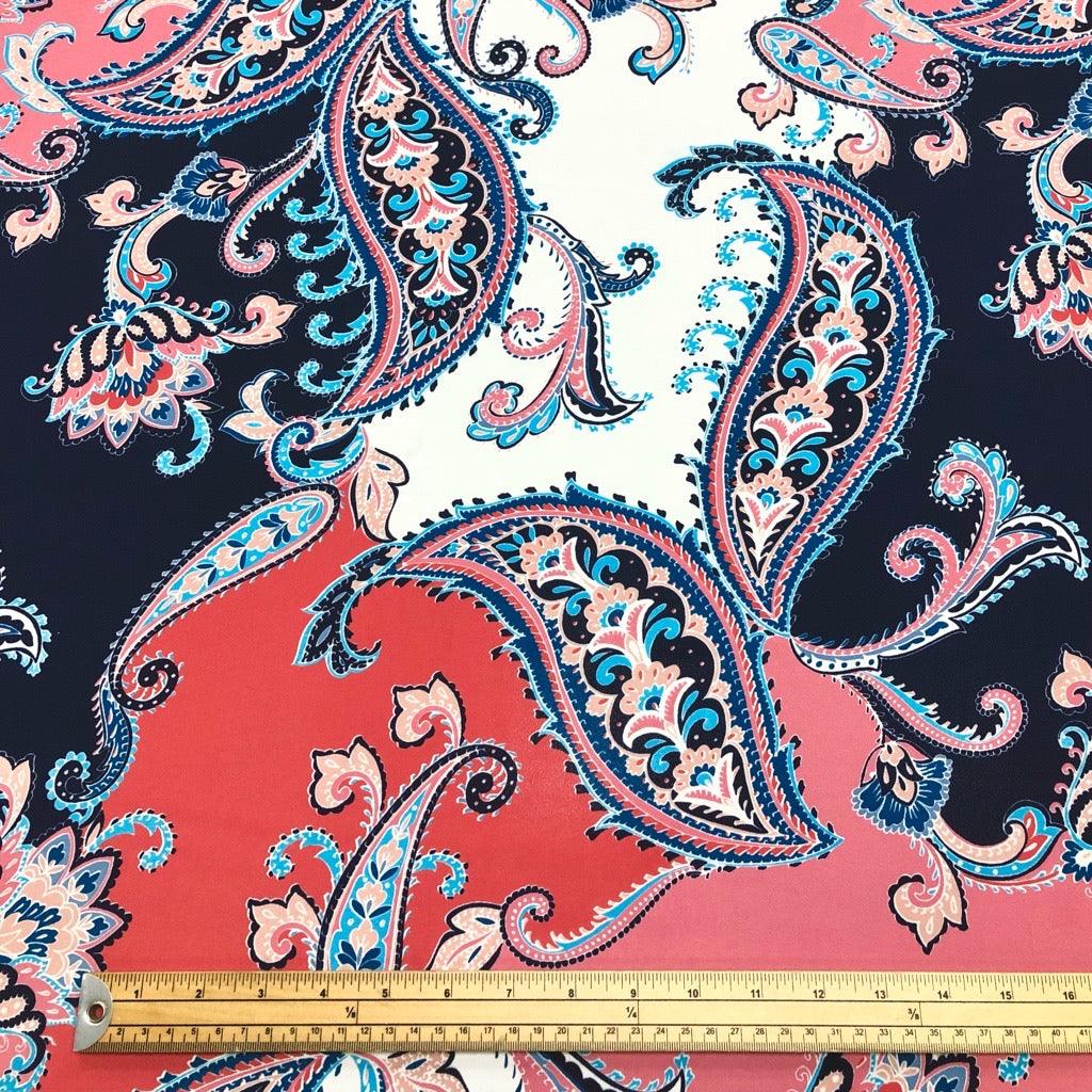 Red/Blue/White Symmetrical Patterns Georgette Fabric - Pound Fabrics