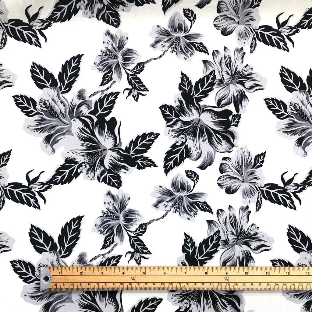 Monochrome Floral on Cream Cotton Poplin Fabric - Pound Fabrics