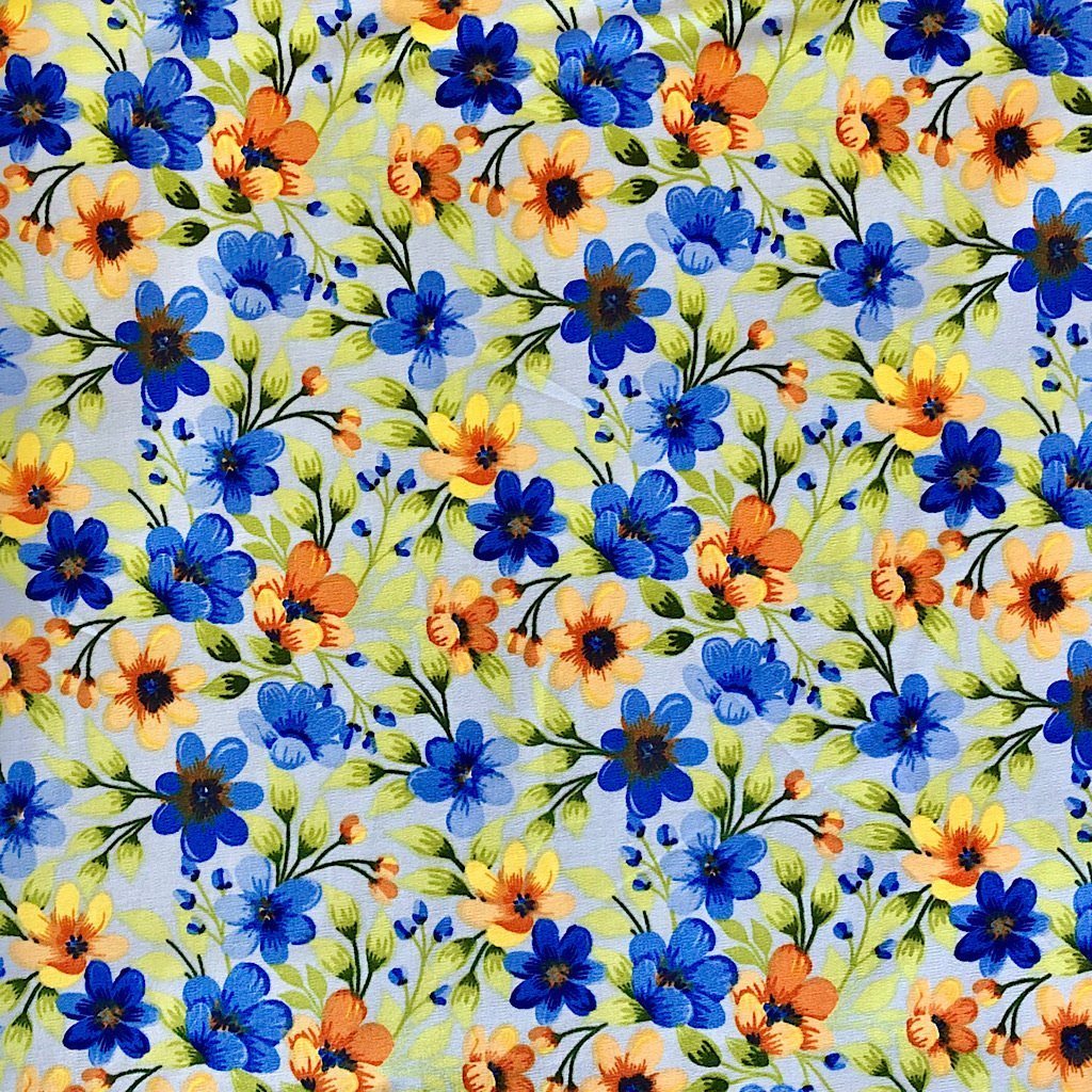 Blue Floral Cotton Fabric (6565556846615)