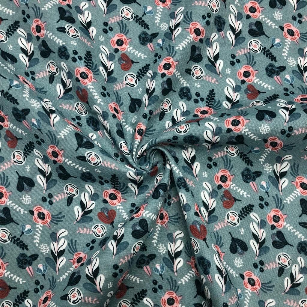 Mini Red Flowers and White Leaves Flat Double Gauze Fabric - Pound Fabrics