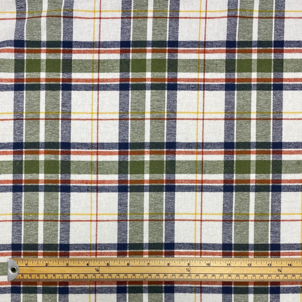 Olive and Ivory Tartan Brushed Cotton Fabric - Pound Fabrics