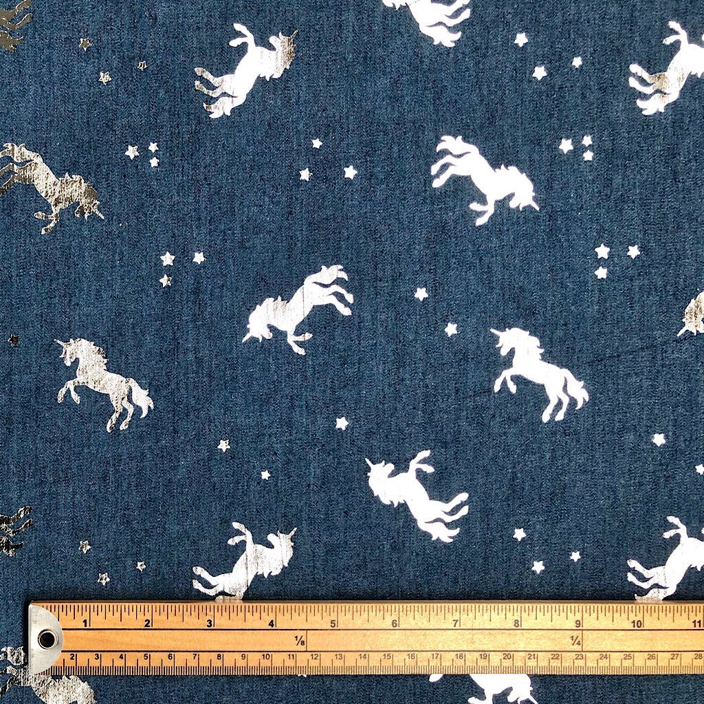Silver Unicorn Chambray Denim Fabric (6565556977687)