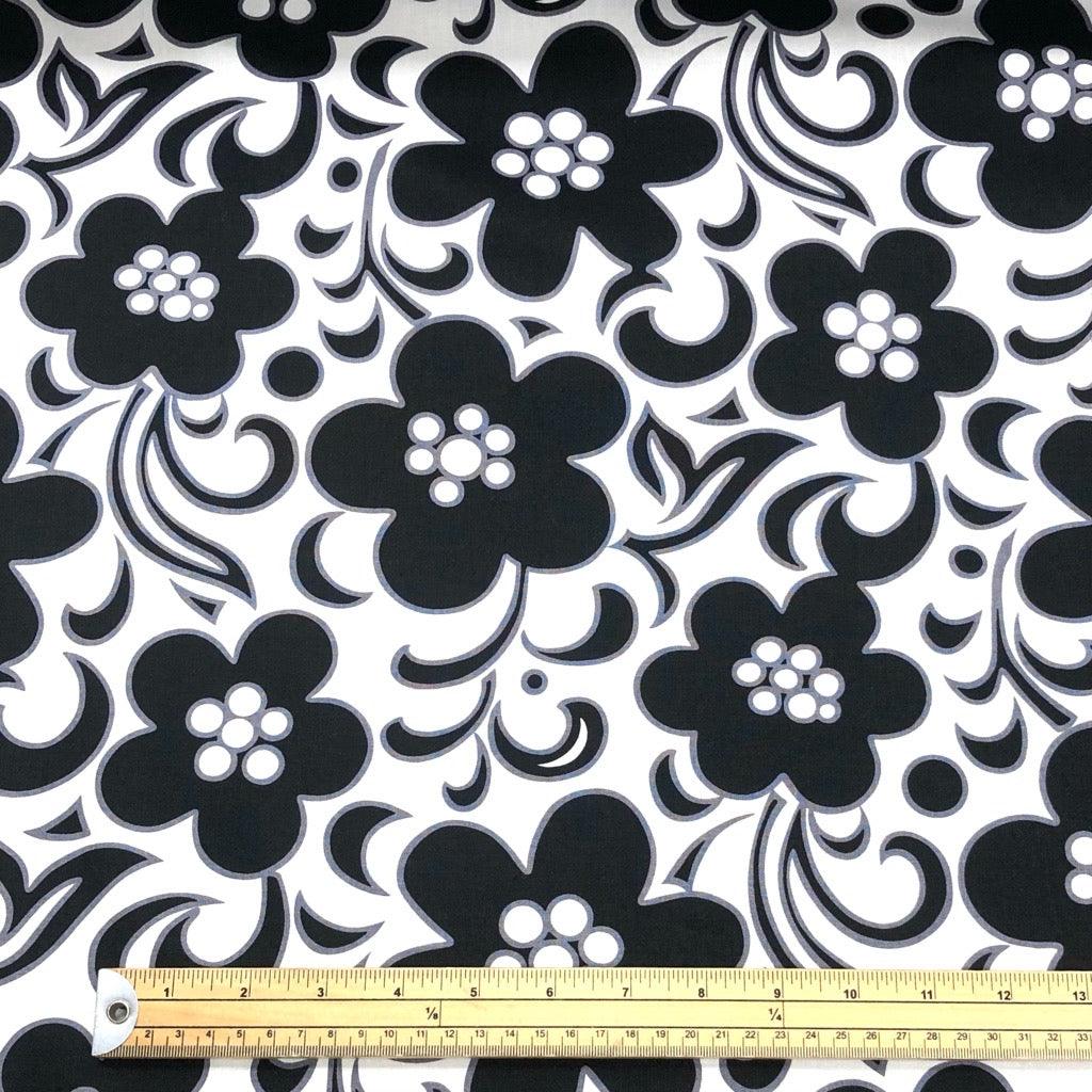 Large Black and White Floral on White Cotton Poplin Fabric - 58" wide - Pound Fabrics