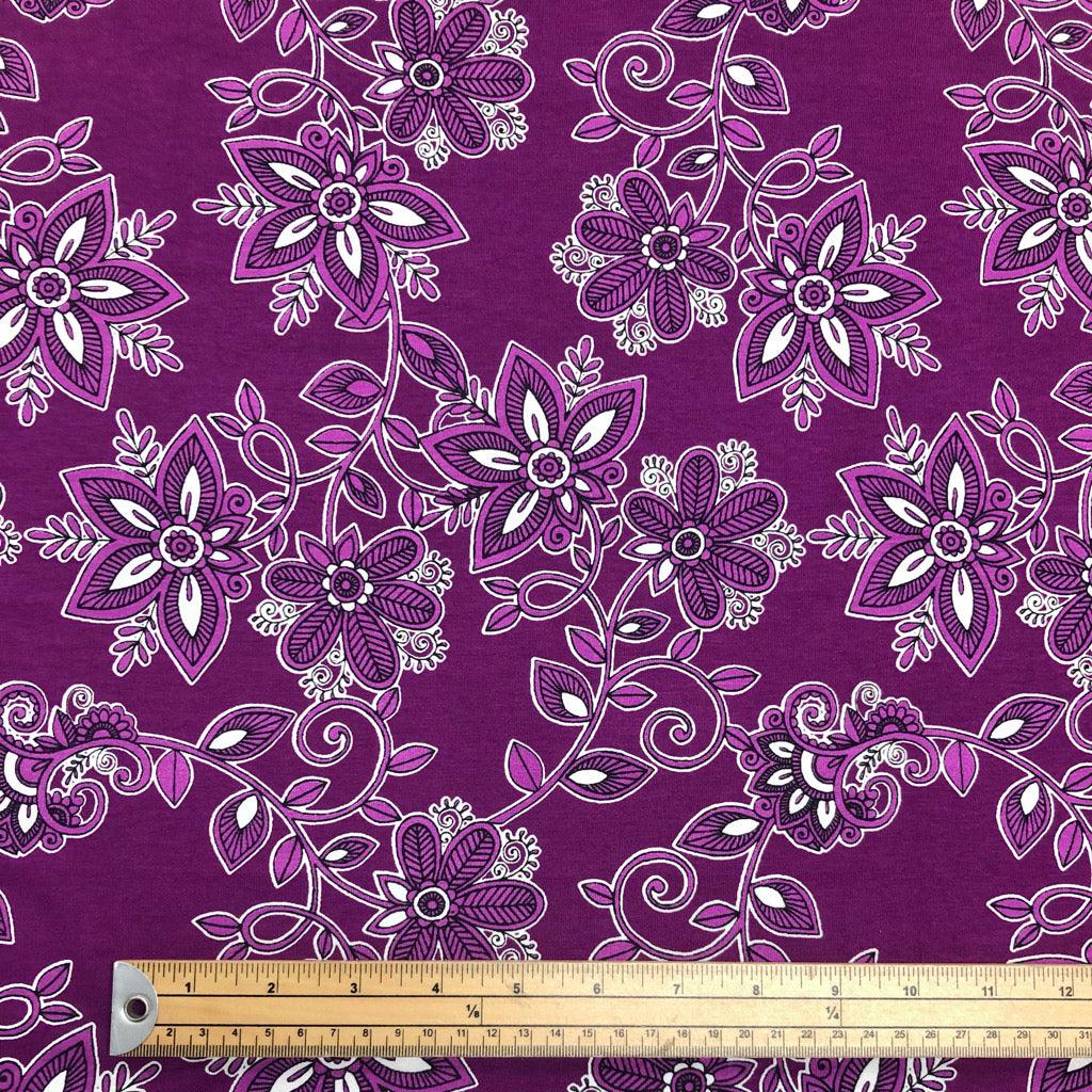 Large Purple and White Flowers Jersey Fabric - Pound Fabrics