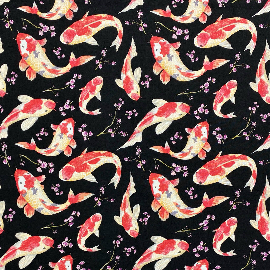 Koi Fish Rose &amp; Hubble Cotton Poplin Fabric - Pound Fabrics