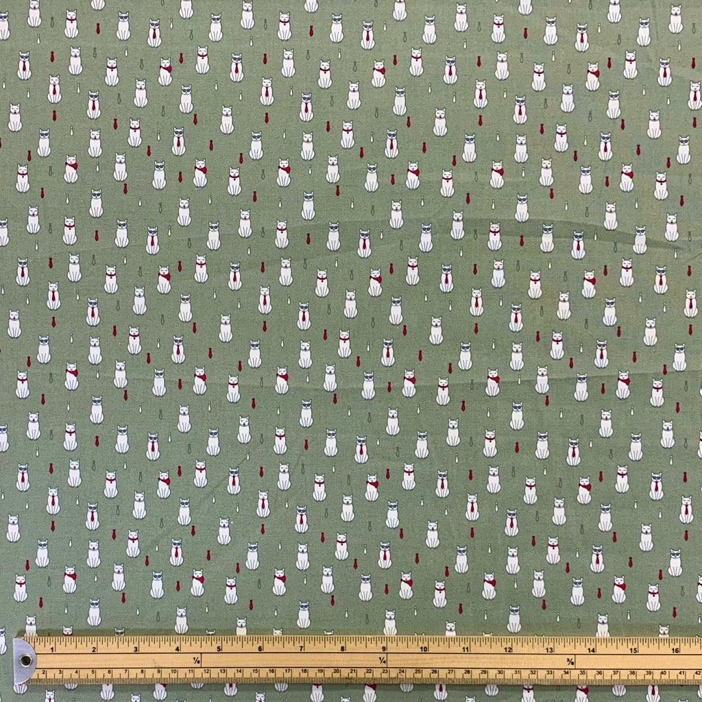 Cats and Ties Rose &amp; Hubble Cotton Poplin Fabric - Pound Fabrics